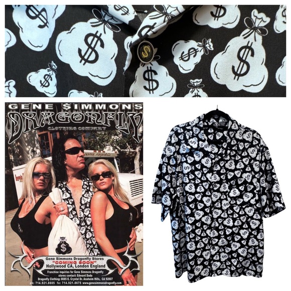KISS GENE SINMONS Vintage Promo Money Bag Dress Shirt with Money Buttons - RARE - Picture 1 of 10
